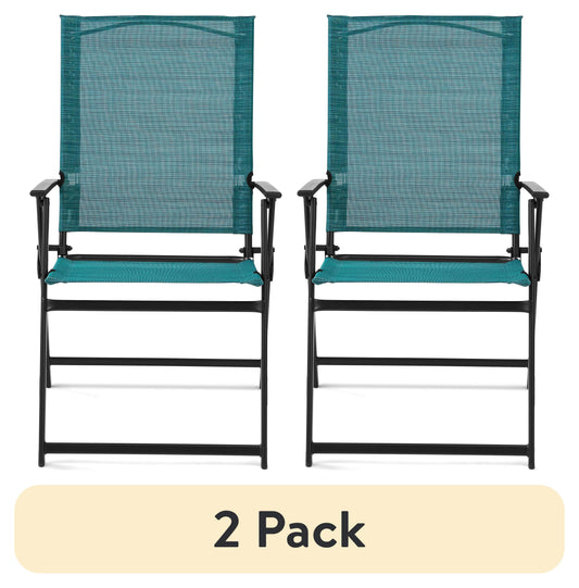 (Paquete de 2) SillÃ³n Plegable de Patio Exterior con Brazos de Acero y Correa Greyson de Mainstays - Paquete de 2, Color Verde Azulado