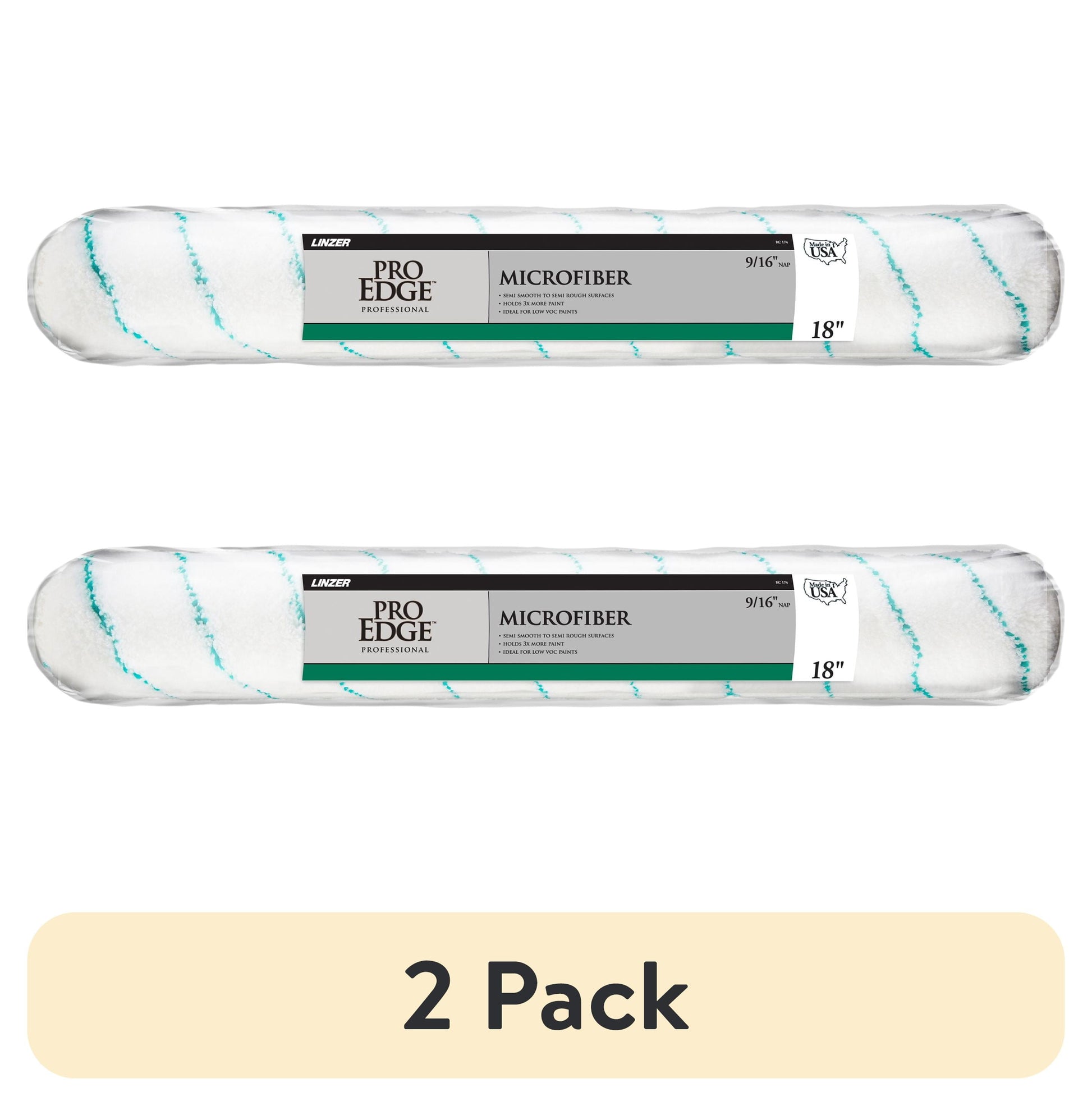 (2 pack) PRO EDGE by Linzer 18x9/16" Microfiber Paint Roller Cover