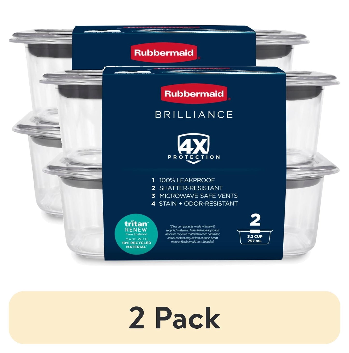 (4 pack) Rubbermaid 3.2 Cup Brilliance Stain-Proof Food Storage Container, Set of 2