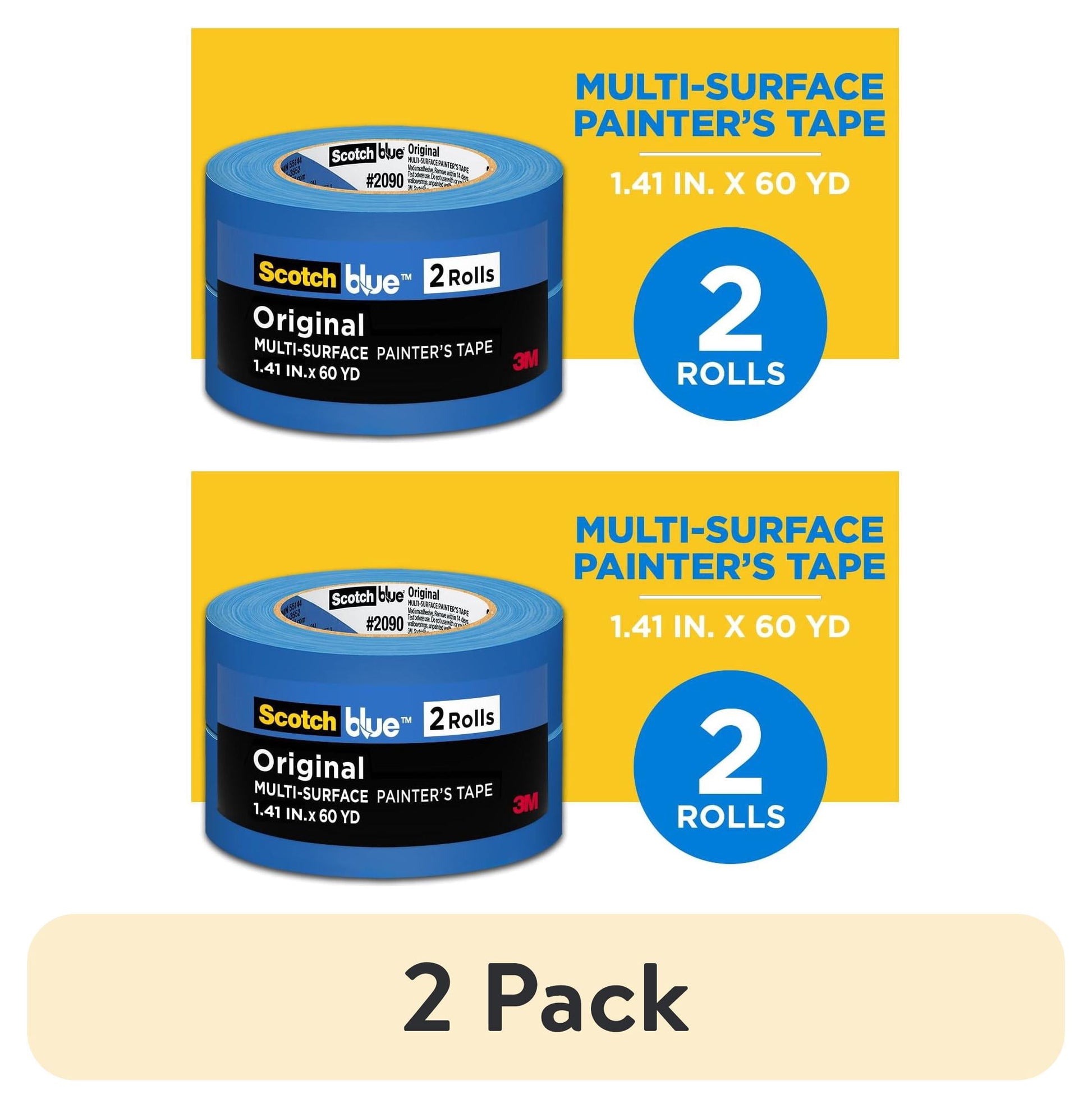 ScotchBlue Original Painter's Tape, Blue, 1.41 in x 60 yd, 2 Rolls