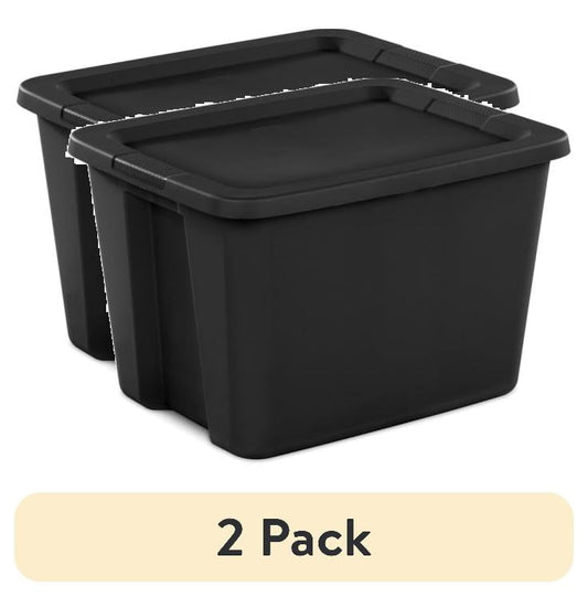 (2 pack) Sterilite Large Storage Bin, 18 Gallon Plastic Storage Container with Snap-On Lid, Black, Pack of 8