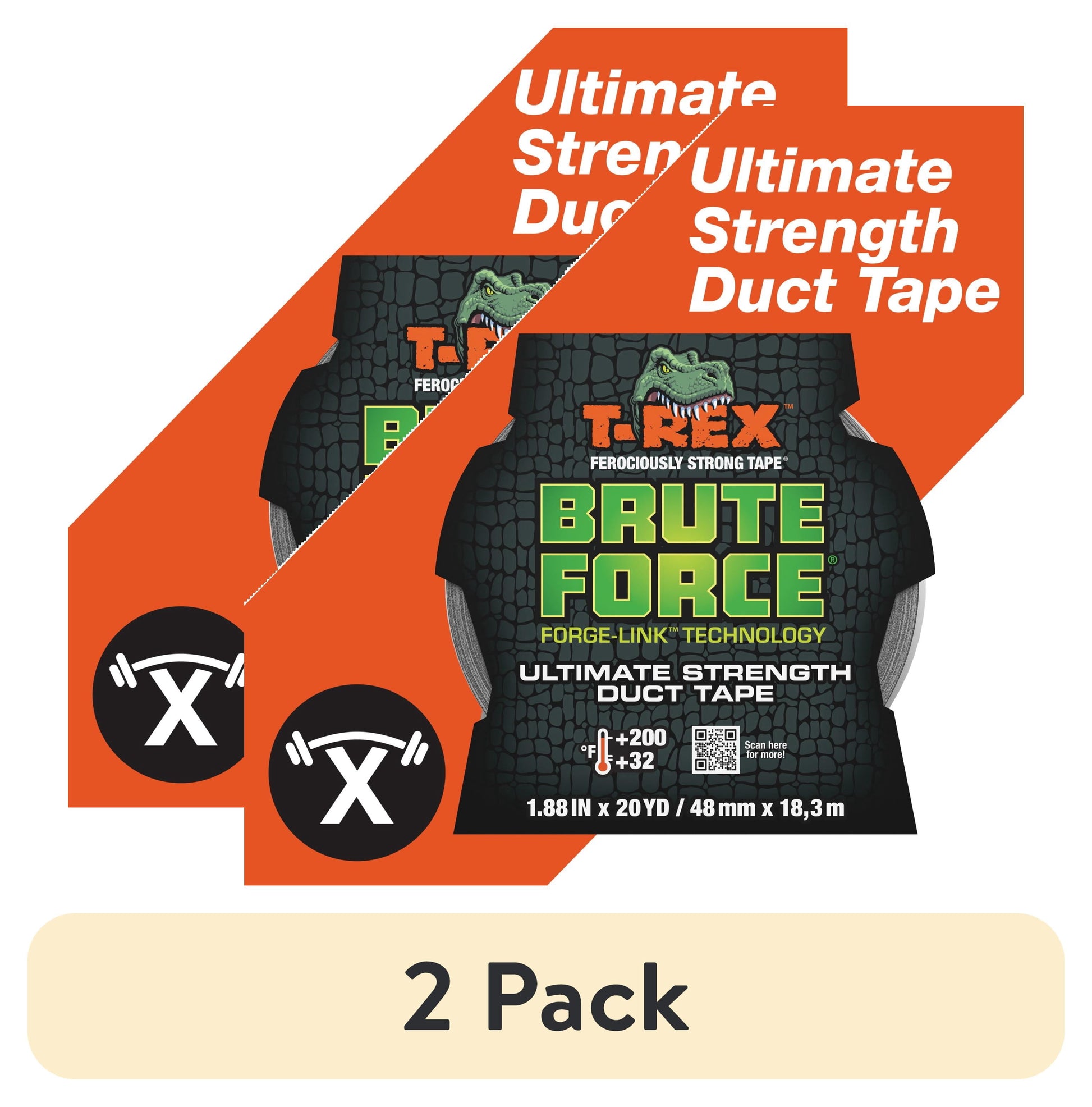 (2 pack) T-Rex Brute Force Duct Tape, 1.88 in. x 20 yd., Black