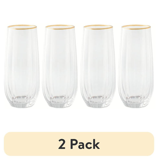 (2 pack) Thyme & Table 4-Piece Scalloped Stemless Flute Glass Set