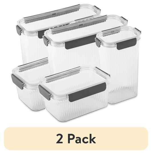 (2 pack) Thyme & Table Clear Ribbed Food Storage Container Set, 6 Piece