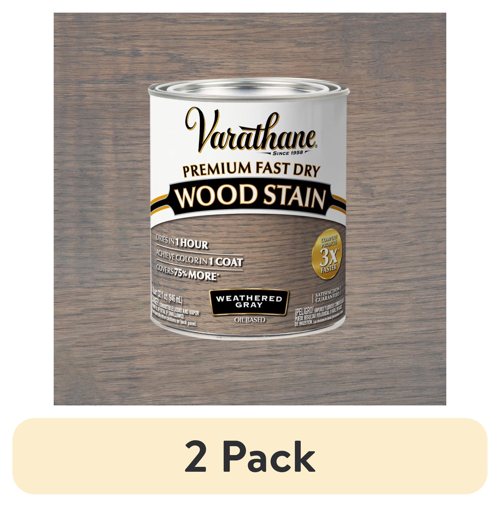 (2 pack) Weathered Gray, Varathane Premium Fast Dry Wood Stain-269394, Quart