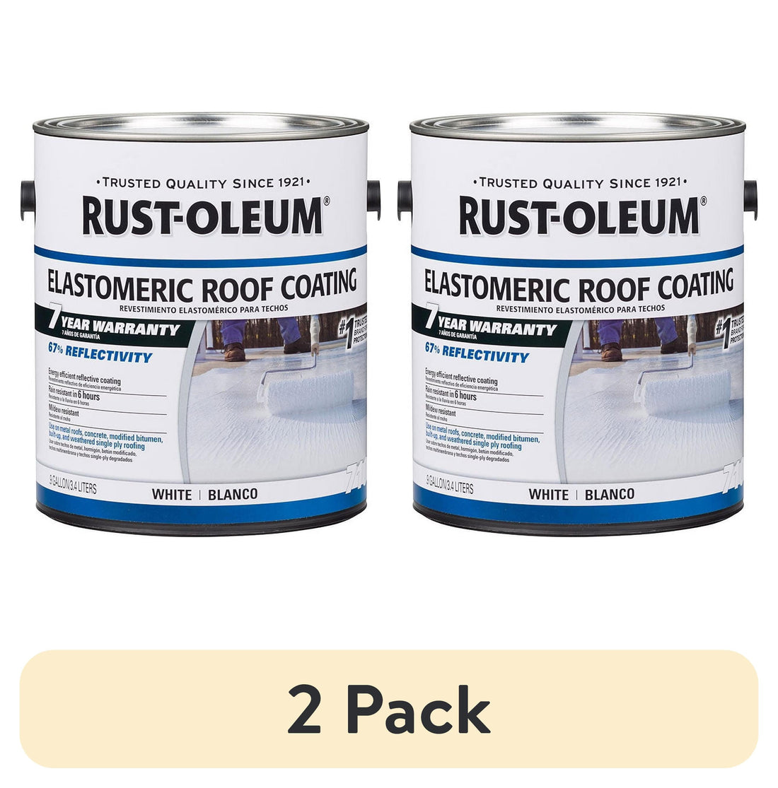 (2 pack) White, Rust-Oleum Elastomeric Roof Coating-301904, 1 gal ...