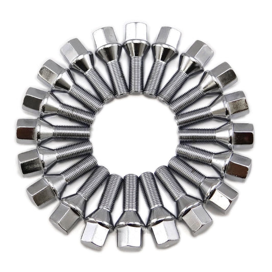 (20) 14x1.5 Chrome Wheel Lug Bolts 24mm Conical Cone seat HEX 17mm AUDI MERCEDES VW