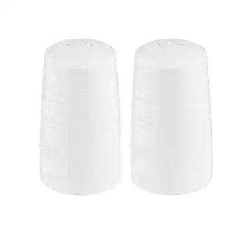 TableCraft 10413 Salt & Pepper Shaker Set, Pulito Collection, 1.25 oz, 2" Dia x 3.375" H, White Melamine with Textured Finish, Dishwasher Safe