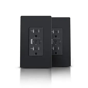 TOPELER Black USB Outlets, 30W Power Delivery Charger USB C Wall Outlet, Duplex 20Amp Tamper-Resistant Receptacle, Wall Socket with USB C/A Ports, Wall Plate Included, UL Listed, 2 Pack