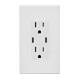 Leviton Decora 18W USB-C Wall Outlet, 15A TR Receptacle UCC15-W White