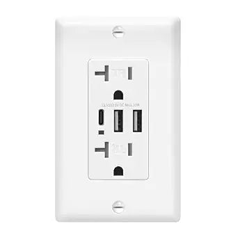 ECOELER USB C Wall Outlet Receptacle, 30W Charging Power Outlet with 3 USB-C & A Ports, 20 Amp Receptacle Plug, Tamper Resistant Power Outlet, Standard Wall Plate Included, UL Listed, White