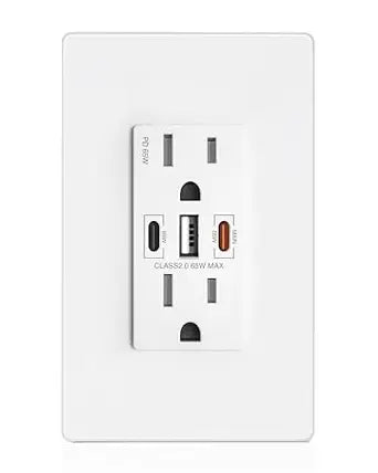 USB Wall Outlet, 65W GaN Receptacles with 3 USB Ports,15 Amp Tamper-Resistant Electrical Outlet with 1 Type A&2 Type C,Screwless Wall Plate Included,UL Listed