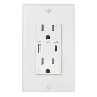 15 Amp USB Outlet with USB-A & USB-C Ports,White, 1 Pack