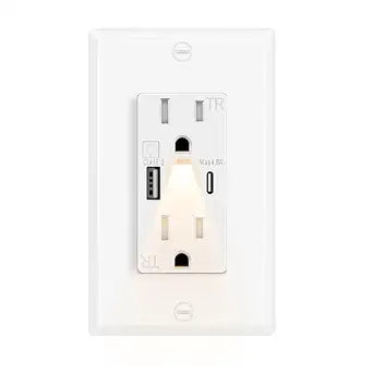 USB C Outlets with Night Lights Built in,Greencycle 1PK 15Amp High Speed Night Light Wall Outlet,4.8A USB A/C Ports Electrical Outlet Tamper-Resistant,Wall Plate Included for Home,Dorm Room