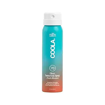 COOLA Organic Sunscreen SPF 70 Sunblock Spray, Dermatologist Tested Skin Care for Daily Protection, Vegan and Gluten Free, Peach Blossom