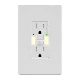 LIDER Self-Test GFCI Outlet with Built-in LED Night Light, Tamper-Resistant Receptacle, LED Indicator, Anti-Interference (No-False-Trip) Protection, Screwless Wall Plate, ETL Listed, White