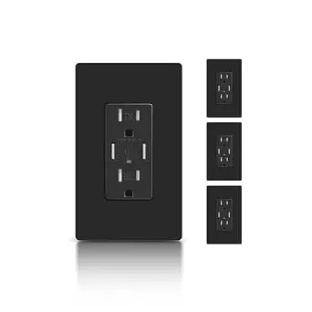 TOPELER 4.8A USB Wall Receptacle Outlet, Dual High Speed Electrical Outlet with USB Ports, 15A Receptacle with Tamper-Resistant, Wall Plate Included, UL & FCC Listed, Black, 4 Pack