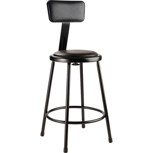 24" Heavy Duty Vinyl Padded Steel Stool with Backrest - Black