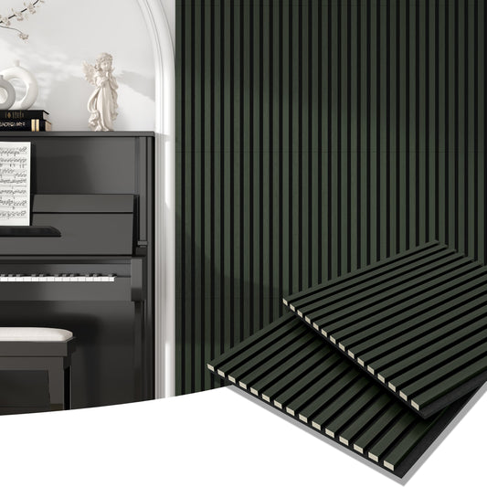 24"x24" Acoustic Slat Wood Wall Panel 3D Slatted Wall Panels 4Pcs,Black