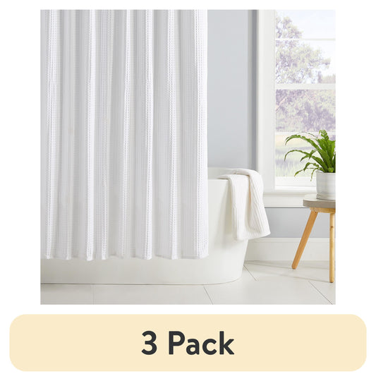 (3 pack) Better Homes & Gardens Chunky Waffle Weave Fabric Shower Curtain 72" x 72"