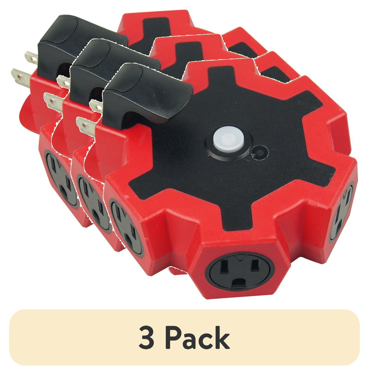(3 pack) Hyper Tough 5-Outlet Outdoor Extension Cord Power Adapter with Safety Cover, 15 Amps, Red/Black