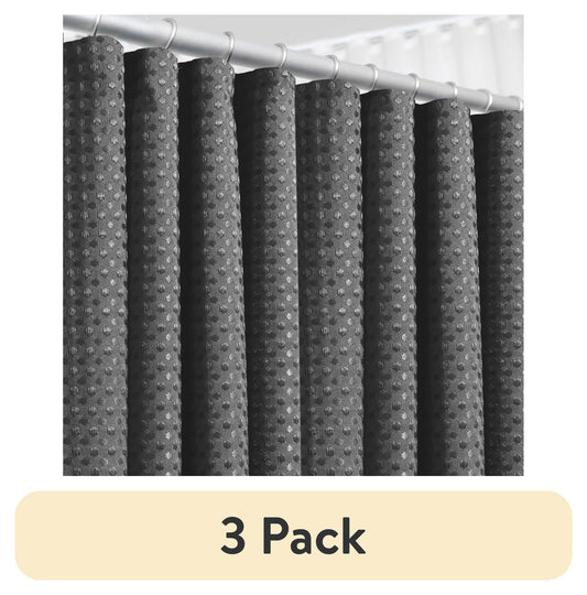 (3 pack) LammaLoe Gray Shower Curtains, Waffle Weave Heavy Duty Fabric Shower Curtain, 72â€ x 72" Hotel Luxury 256 GSM Bathroom Curtains