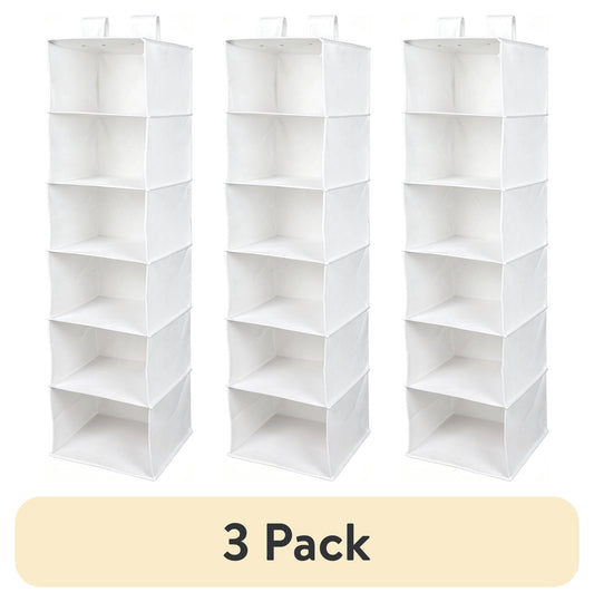 (3 pack) Mainstays 6 Shelf Non-Woven Hanging Closet Organizer Shelf Dividers, Arctic White