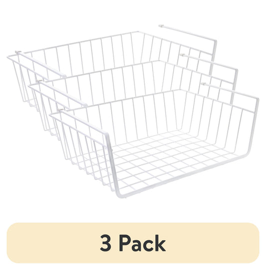 (3 pack) Mainstays Metal Wire Under the Cabinet Baskets, White, 2 Count, Designed to Help with Storage and Kitchen Organization
