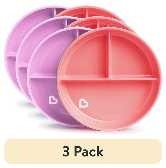 (3 pack) MunchkinÂ® Stay Putâ„¢ Suction Plates, Pink/Purple, 2 Pack
