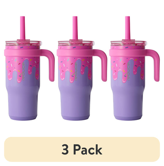 (3 pack) Reduce Coldee Kids Insulated Tumbler with Straw, 18oz Stainless Steel Spill-Proof Cup with Handle, Ice Cream