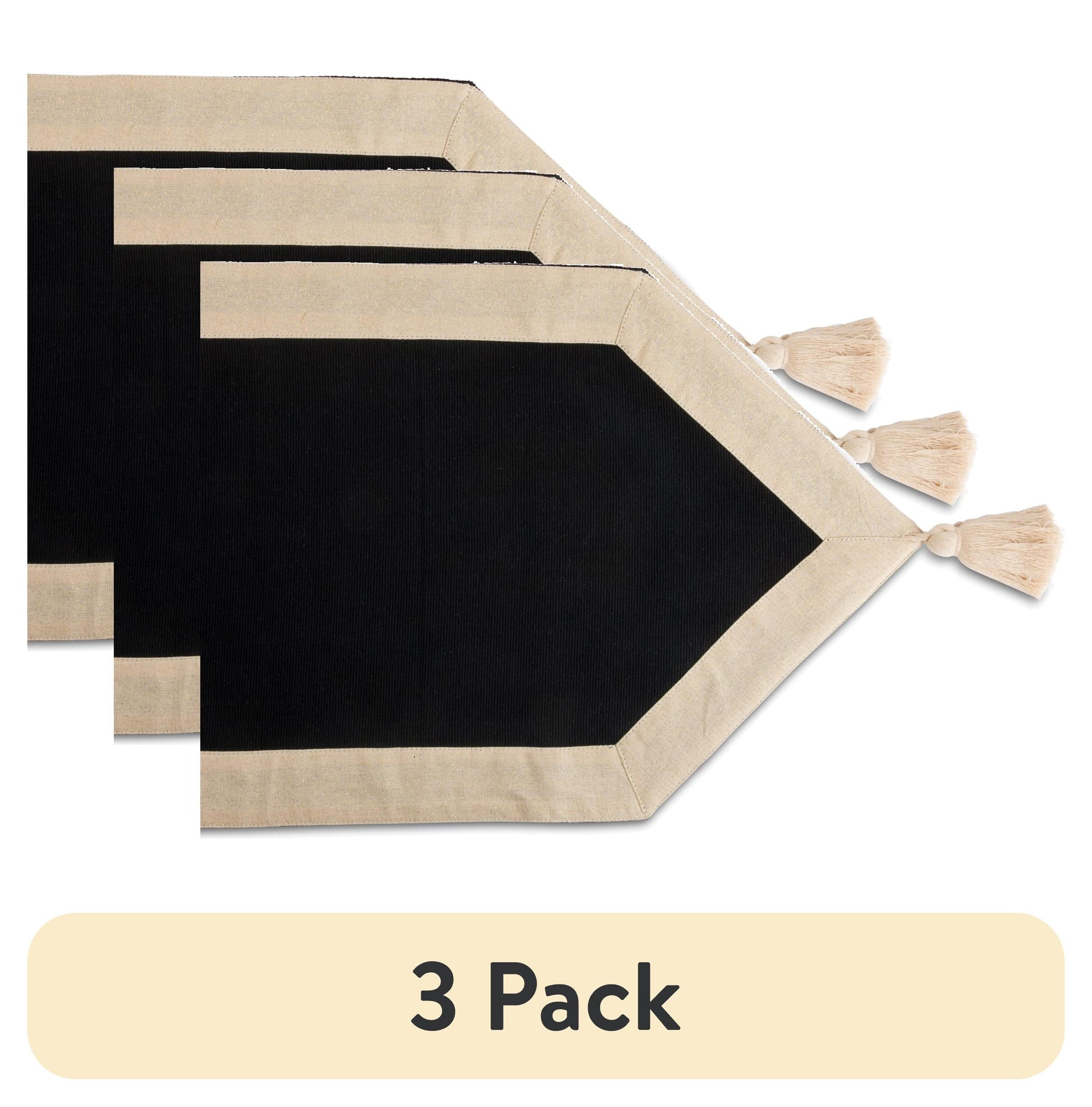 (3 pack) Thyme & Table Handmade Table Runner, Black with Gold Border, 14 x 72"
