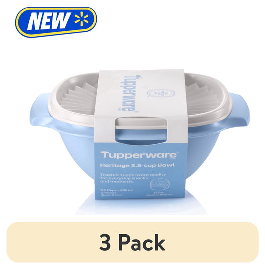 (3 pack) Tupperware Heritage 3.5-Cup Food Storage Bowl with Lid, Blue