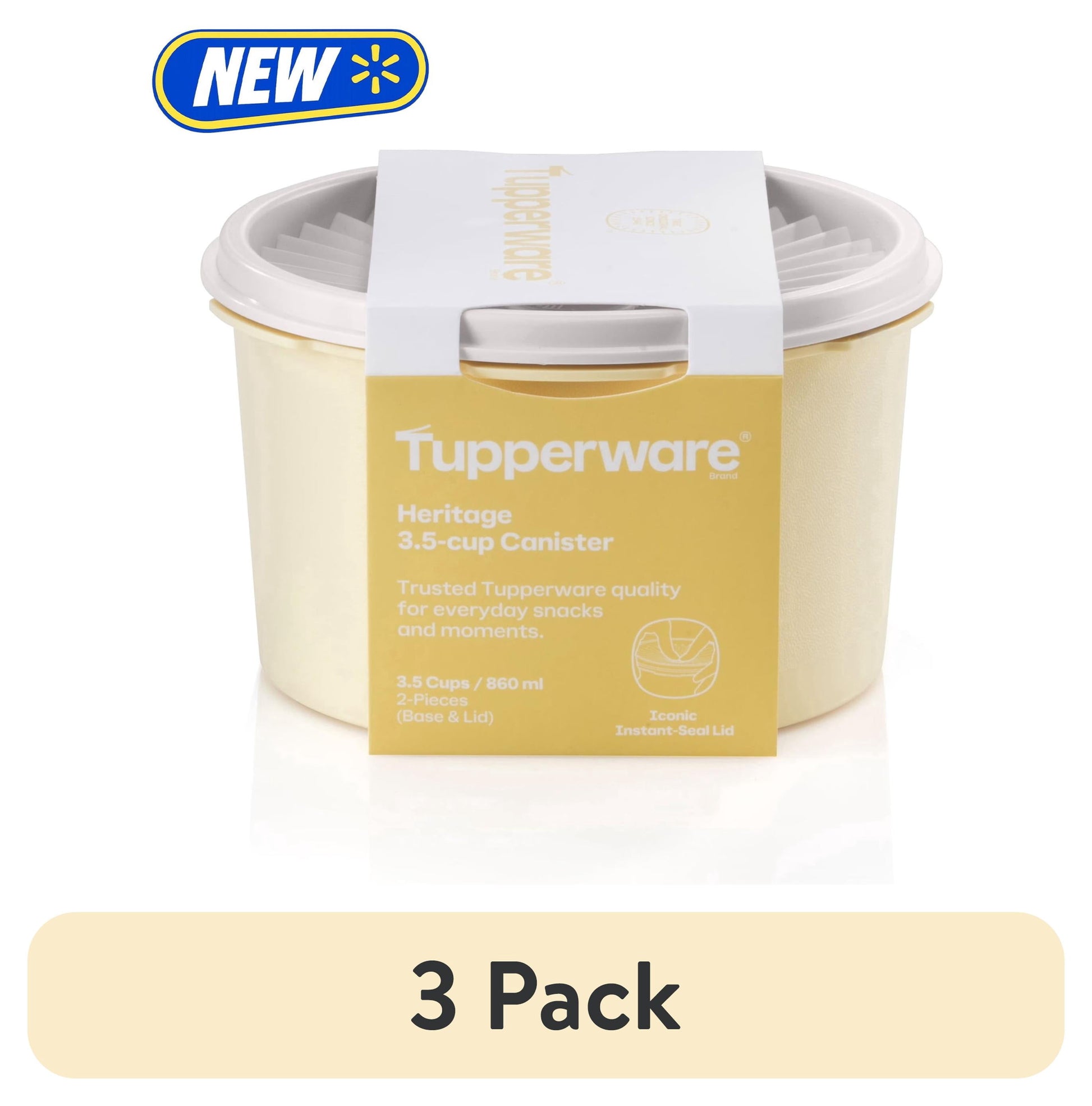 (3 pack) Tupperware Heritage 3.5-Cup Food Storage Canister with Lid, Yellow