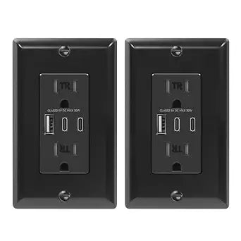 ECOELER 6.0A USB Wall Outlet with USB-C/A Ports, 15Amp TR Receptacle, 2Pack