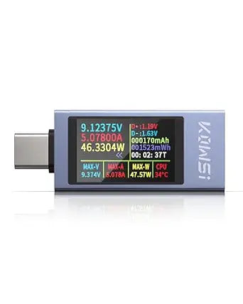 USB C Tester Power Meter, 4-30V 0-12A Type-C PD Tester Digital Multimeter, Voltage and Current Tester Meter Voltmeter, Power Bank Capacity USB Cable Charger Detector (KWS-2303C)