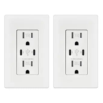 Micmi 65W 2-Port USB C Wall Outlet, PD 3.0 GaN Tamper-Resistant 15 Amp Electrical Receptacle with Dual Type C Ports, Fast Charging for Phone/Laptop Screwless Wall Plate Included, ETL Listed 2Pack