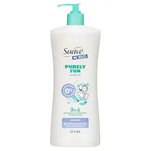 Suave Kids Purely Fun 3 in 1 Shampoo, Conditioner & Body Wash, Original Clean Scent, Hypoallergenic, Tear-Free Formula, Dermatologist Tested, 28 FL OZ