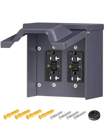 Outdoor Outlet Box with Dual 20 Amp WRTR GFCI Receptacles, Waterproof 2 Gang Outdoor Electrical Box, Outdoor Receptacle Box 3R Enclosure, GFCI Outlet Box with Cover, UL Listed U64OB06