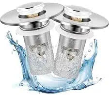 Bathroom Sink Stopper, Stainless Steel Removable Drain Strainer, Hair Catcher Basket, Bathroom Sink Plug Replacement (2 Pack)