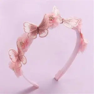 Handmade Butterfly Flower Girls Pink Fashionable Simulated Mesh Flower Headband For Women, Girls And Children Wedding Headbands And Hair Accessories (5, 11CM+13.5CM)