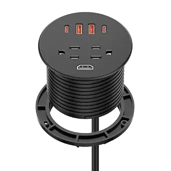 Desk Power Grommet with 35W USB C Fast Charging, 3 Inch Desktop Recessed Outlet with 4 USB Ports, HDMI Ports, Flush Mount Outlets Desk Charging Station for Conference Rooms, Office Tables, Furniture