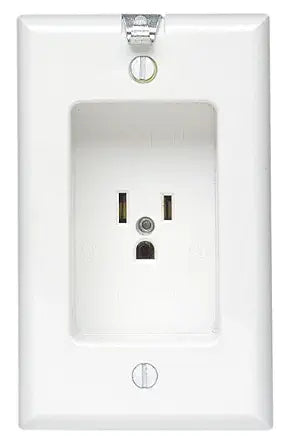 Leviton 15 Amp/125V 1 Gang Recessed Single Receptacle, Residential Grade, with Clock Hanger Hook, 688-W, White