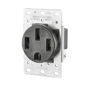 Leviton 279-S00 50 Amp, 125/250V, Nema 14-50R, 3P, 4W, Flush Mounting Receptacle, Straight Blade, Industrial Grade, Grounding, Side Wired, Steel Strap, Black