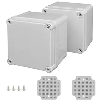 Junction Box, 3.9"x 3.9"x 3"(2 Pack) Outdoor Electrical Box with Mounting Plate, IP67 Dustproof Waterproof ABS Plastic Project Box, DIY Electrical Enclosure Gray (100x 100x 75 mm)