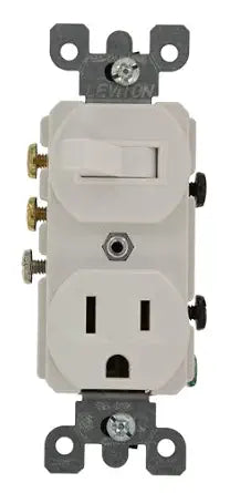 Leviton 1P, 3 Wire, 15 Amp/120 Vac Decora 3-Way Duplex Combination Switch/Receptacle, 5245-W, White