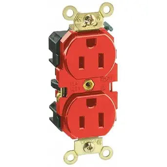 Leviton 15-Amp, 125 Volt, Industrial Extra Heavy Duty Grade, Duplex Receptacle, Straight Blade, Self Grounding, 5262-R, Red