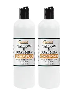 Beef Tallow & Goat Milk Shampoo and Conditioner Set - Handmade Hair Care for Thinning Relief, Sea Moss Shampoo and Conditioner, Thickening Formula for Hair Regrowth (Shampoo & Conditioner 8 Oz)