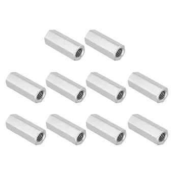 PATIKIL 1/2"-13 UNC 304 Stainless Steel Hex Coupling Nuts, 10Pcs 2" Length Fully Threaded Rod Coupling Nut Studding Connector Fasteners, Silver Tone