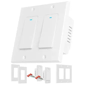 Smart Switch for Light 2 Gang, Neutral Wire Required, 2.4GHz Wi-Fi Switch Compatible with Alexa and Google Home, UL Certified