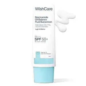 WishCare 5% Niacinamide Oil Balance Fluid Sunscreen SPF 50 PA++++ - Lightweight Matte Sunscreen SPF 50 for Oily Skin & No White Cast 50g